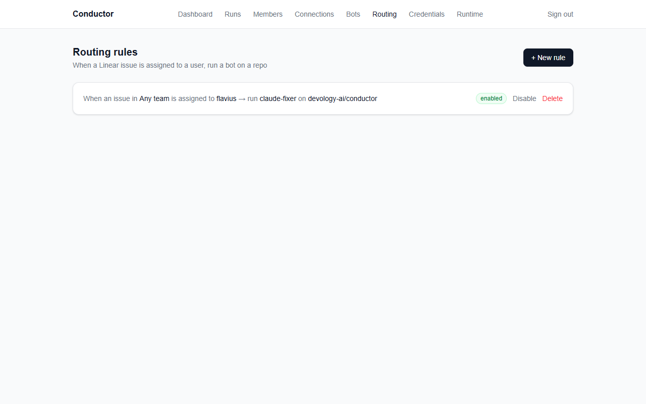 Routing rules read like a sentence