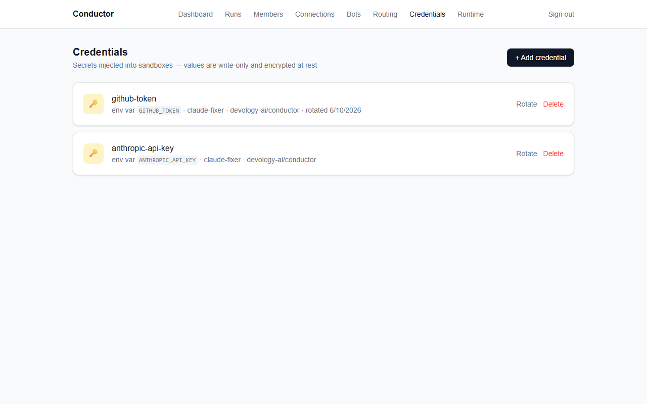 The credentials vault UI