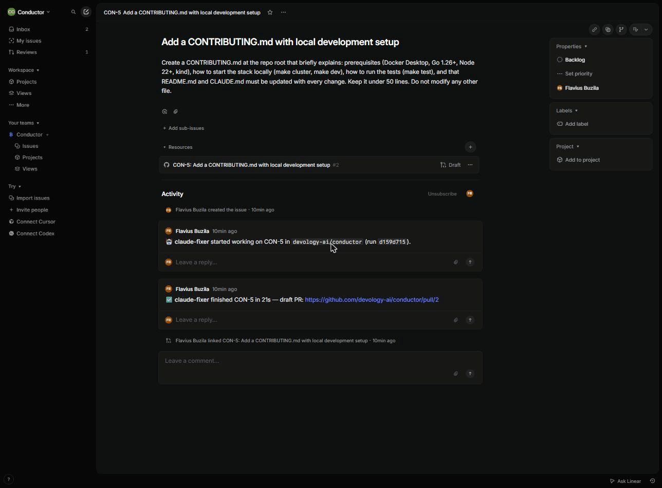 Linear issue with the bot reporting start and finish with a draft PR link